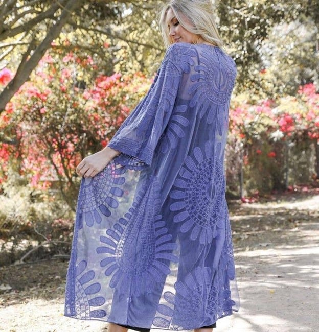 Periwinkle Bohemian Lace Embroidered Kimono