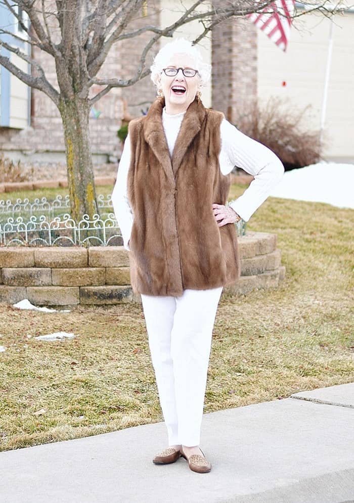 senior woman wearing white