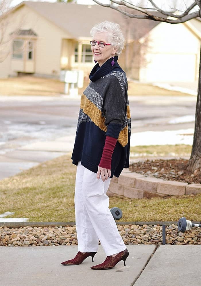 senior woman wearing white