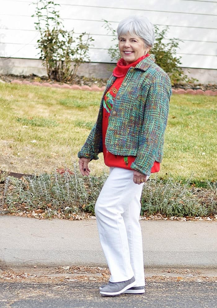 senior woman wearing white